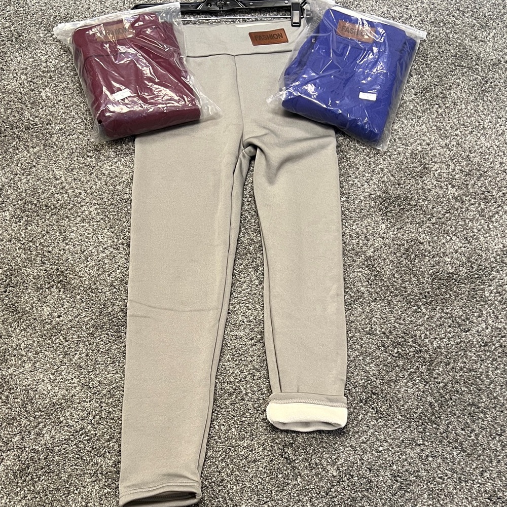 Tan Fleece Lined Leggings.  3 pair one price
